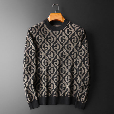 Men's Wool Crewneck Loose Slim Pullover Sweater - ANIBEY
