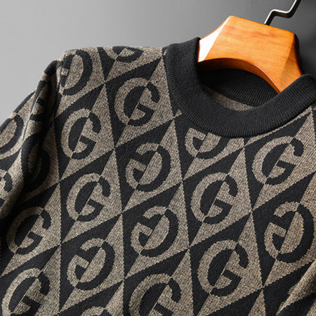 Men's Wool Crewneck Loose Slim Pullover Sweater - ANIBEY