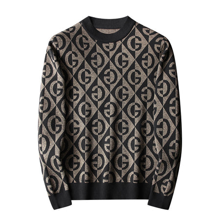 Men's Wool Crewneck Loose Slim Pullover Sweater - ANIBEY