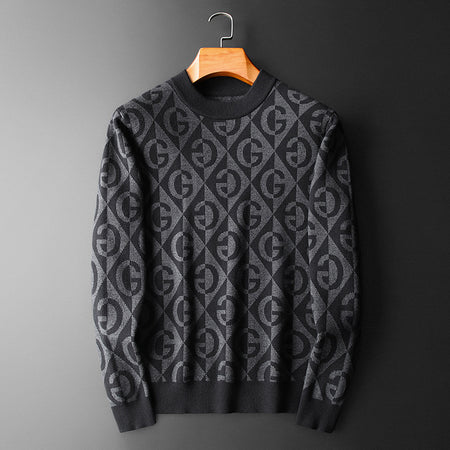 Men's Wool Crewneck Loose Slim Pullover Sweater - ANIBEY