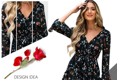 New Fashion Deep V Slim Fit Flare Sleeve Dress - ANIBEY