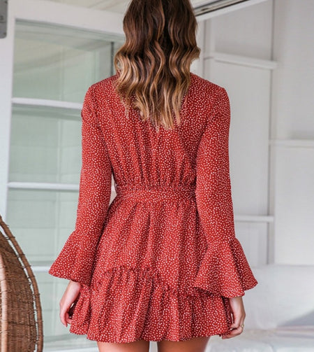 New Fashion Deep V Slim Fit Flare Sleeve Dress - ANIBEY