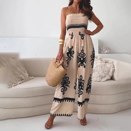 Off-shoulder Tube Top Printed One-piece Trousers - ANIBEY