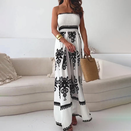 Off-shoulder Tube Top Printed One-piece Trousers - ANIBEY