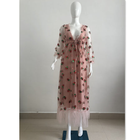 Sequin Embroidery Autumn And Winter Long-sleeved French Dress With Ruffles - ANIBEY