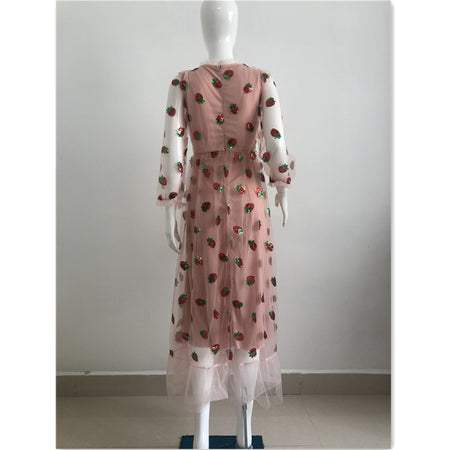 Sequin Embroidery Autumn And Winter Long-sleeved French Dress With Ruffles - ANIBEY