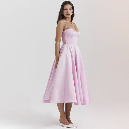 Slim-fit Corset Chest-flattering Steel Ring A- Swing Sling Dress - ANIBEY