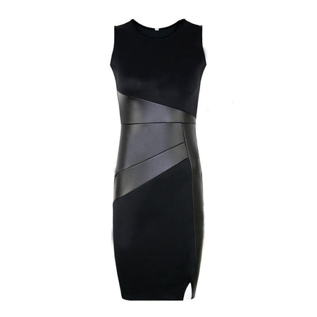 Slim OL Leather Patchwork Pencil Skirt Sexy Dress - ANIBEY