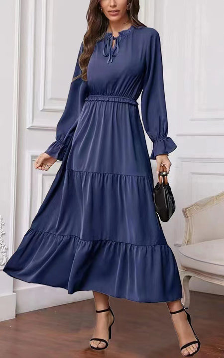 Summer Solid Color Long Sleeve European And American Style Women Dress Ladies - ANIBEY