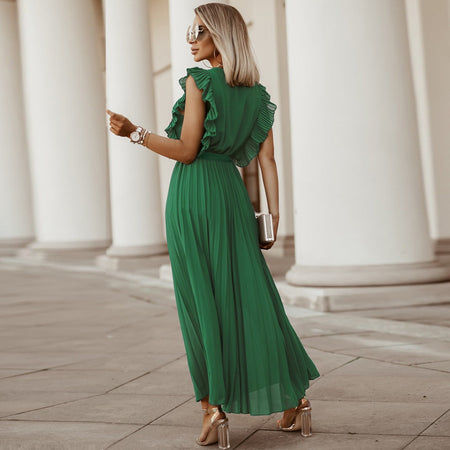 Temperament Beach Long Skirt Fashion Slim Sexy Lotus Leaf Sleeves - ANIBEY