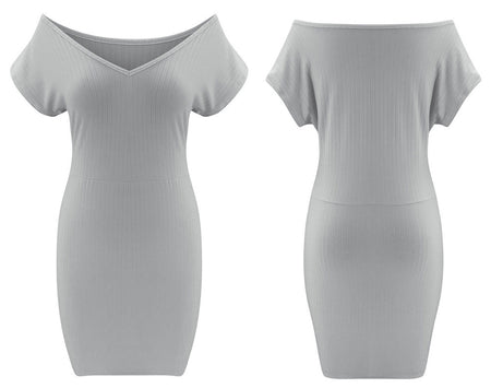 V-neck solid color slim dress - ANIBEY