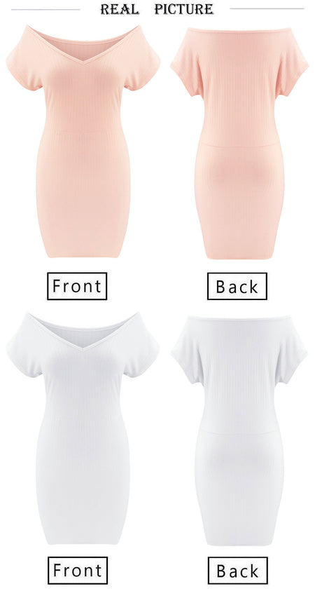V-neck solid color slim dress - ANIBEY