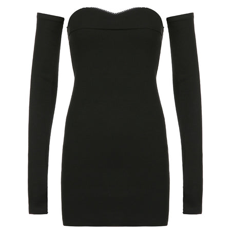 Black Women's Slim Fit Long Sleeve Women's Dress - ANIBEY