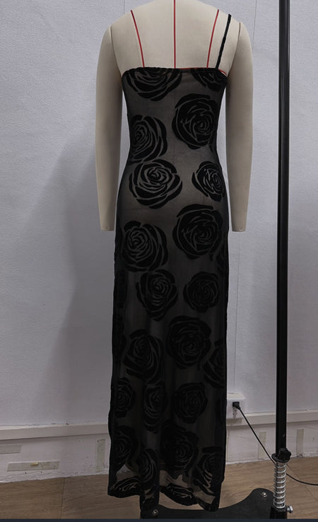 Burnt Flower Sling Slant Shoulder Flower Dress Dress - ANIBEY