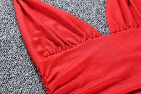 Deep V-neck Halterneck Strapless Backless Pleated Dress - ANIBEY