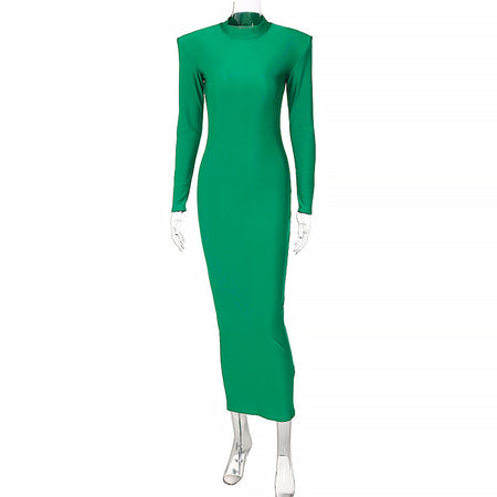 Elegant Round Neck Solid Color Slim Fit Long Sleeve Dress - ANIBEY