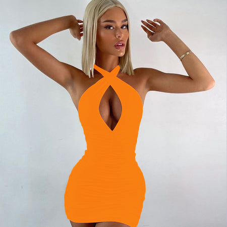 European And American Sexy Sleeveless Pleated Nightclub Mini Dress - ANIBEY
