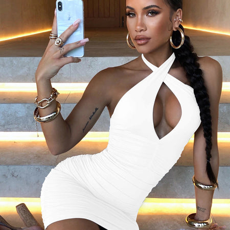European And American Sexy Sleeveless Pleated Nightclub Mini Dress - ANIBEY