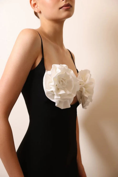 European And American Solid Color Flower Cutout Sleeveless Suspender Dress - ANIBEY