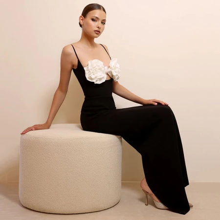European And American Solid Color Flower Cutout Sleeveless Suspender Dress - ANIBEY