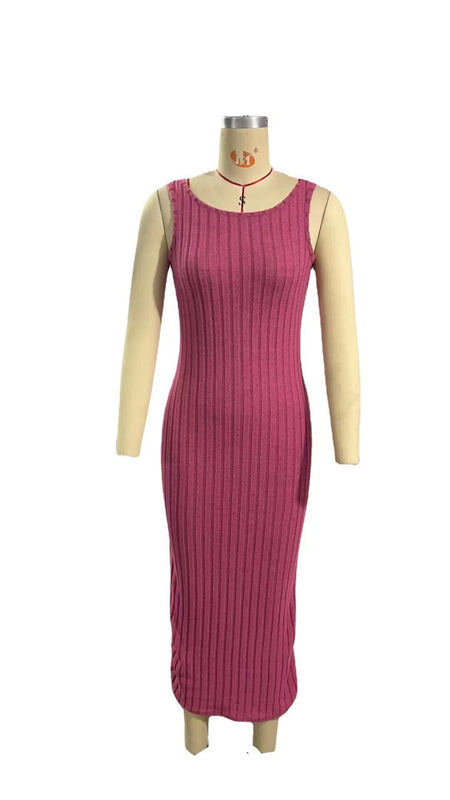 European And American Style Sleeveless Sexy Suspenders Sheath And Fitted Waist Knitted Dress - ANIBEY