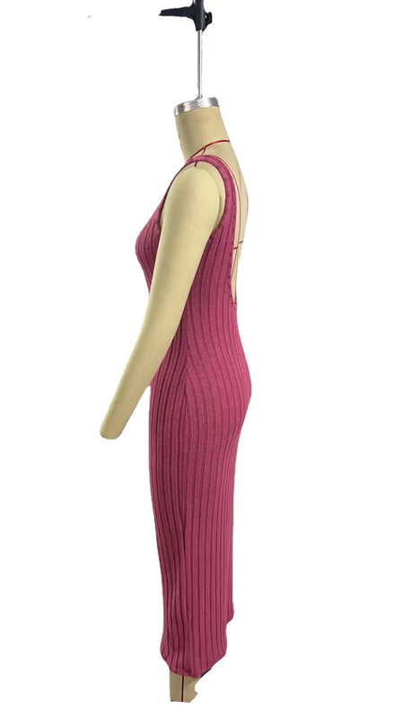 European And American Style Sleeveless Sexy Suspenders Sheath And Fitted Waist Knitted Dress - ANIBEY