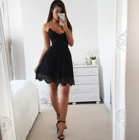 European and American V-neck halter lace sleeveless off-the-shoulder fishtail dress - ANIBEY
