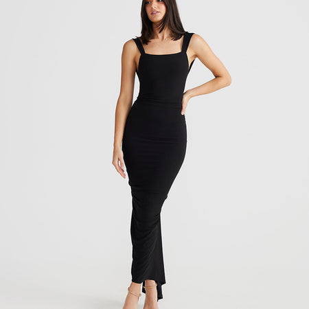 Fashion Backless Straps Long Sheath Pleated Dress - ANIBEY
