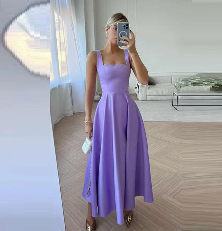 Fashion Retro Waist-controlled Square Collar Large Swing Dress - ANIBEY