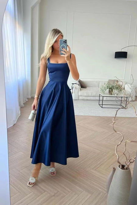 Fashion Retro Waist-controlled Square Collar Large Swing Dress - ANIBEY
