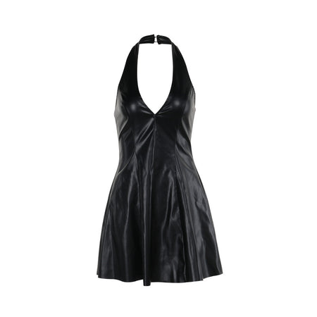 Fashion V-neck Leather Backless Dress Women - ANIBEY
