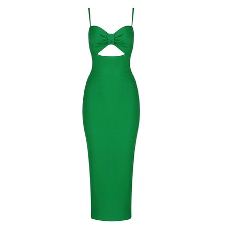 Fashion Waist Hollow Design New Sexy Solid Color V-Neck Halter Celebrity Party Club Bandage Long Dress - ANIBEY