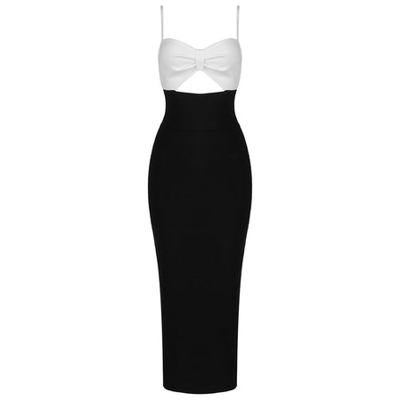 Fashion Waist Hollow Design New Sexy Solid Color V-Neck Halter Celebrity Party Club Bandage Long Dress - ANIBEY