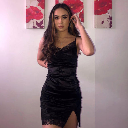 Goth Aesthetic Mini Dress Women V Neck Sexy Bodycon Dress - ANIBEY