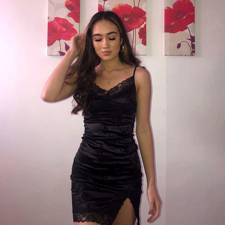 Goth Aesthetic Mini Dress Women V Neck Sexy Bodycon Dress - ANIBEY