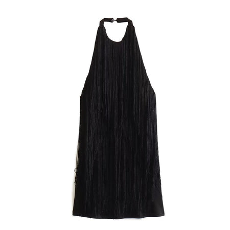Graceful And Fashionable Halter Sleeveless Tassel Skirt Dress - ANIBEY