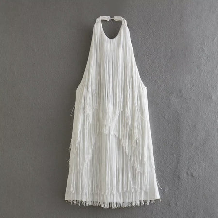 Graceful And Fashionable Halter Sleeveless Tassel Skirt Dress - ANIBEY