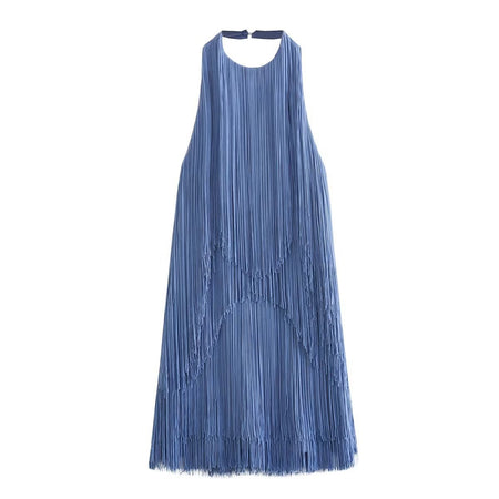 Graceful And Fashionable Halter Sleeveless Tassel Skirt Dress - ANIBEY