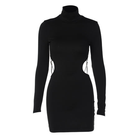 Ladies New Backless Chain Long Sleeve Dress - ANIBEY