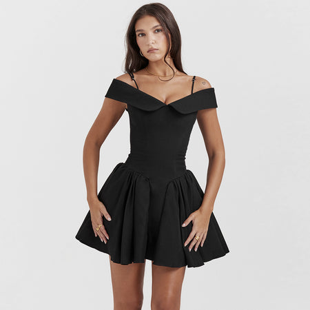Off-shoulder Hot Girl Little Black Short Women's Dress - ANIBEY
