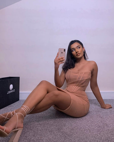 One-neck mesh gauze wrap dress - ANIBEY