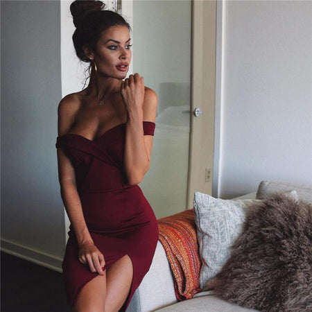 One shoulder slit sexy dress - ANIBEY