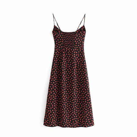 Retro Black Floral Slim-Fit Lace-Up Suspender Dress - ANIBEY