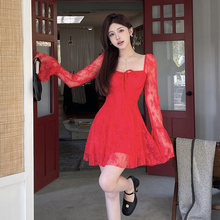 Sexy Semi-transparent Elegant Slim Lace Tied Dress - ANIBEY