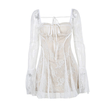 Sexy Semi-transparent Elegant Slim Lace Tied Dress - ANIBEY