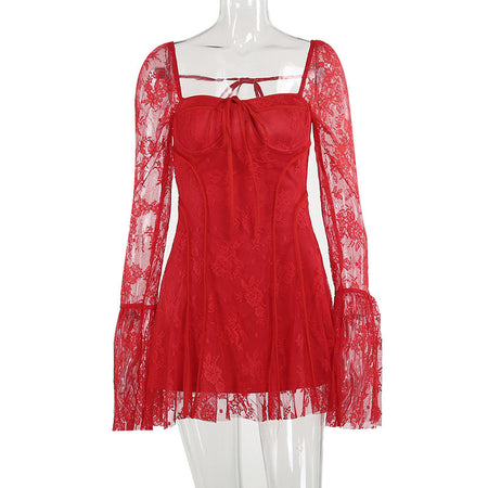 Sexy Semi-transparent Elegant Slim Lace Tied Dress - ANIBEY