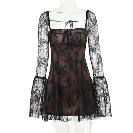 Sexy Semi-transparent Elegant Slim Lace Tied Dress - ANIBEY