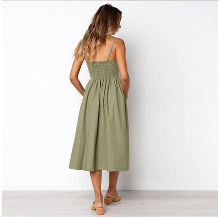 Sexy Suspender Button Pocket Halter Dress - ANIBEY