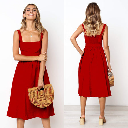 Simple Camisole Backless Dress Women - ANIBEY