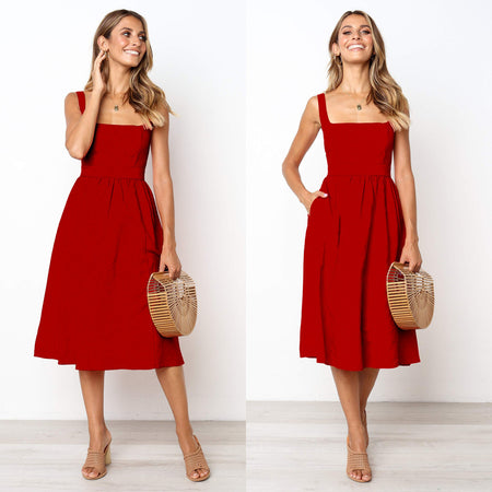 Simple Camisole Backless Dress Women - ANIBEY